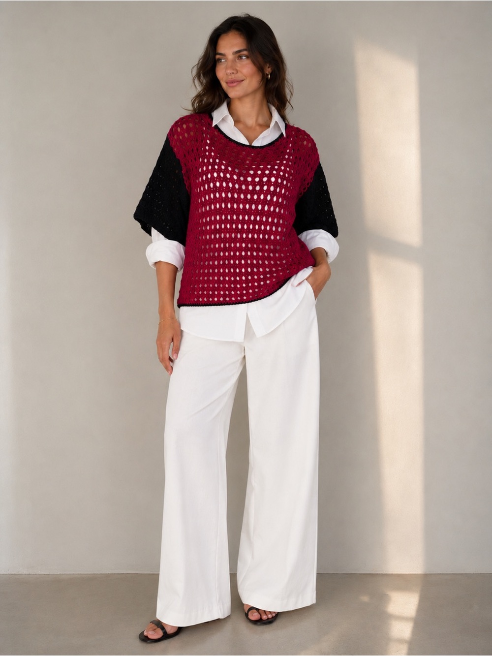 Hand-Knitted Open-Weave Silk, Bamboo, Alpaca Cashmere Sweater size medium